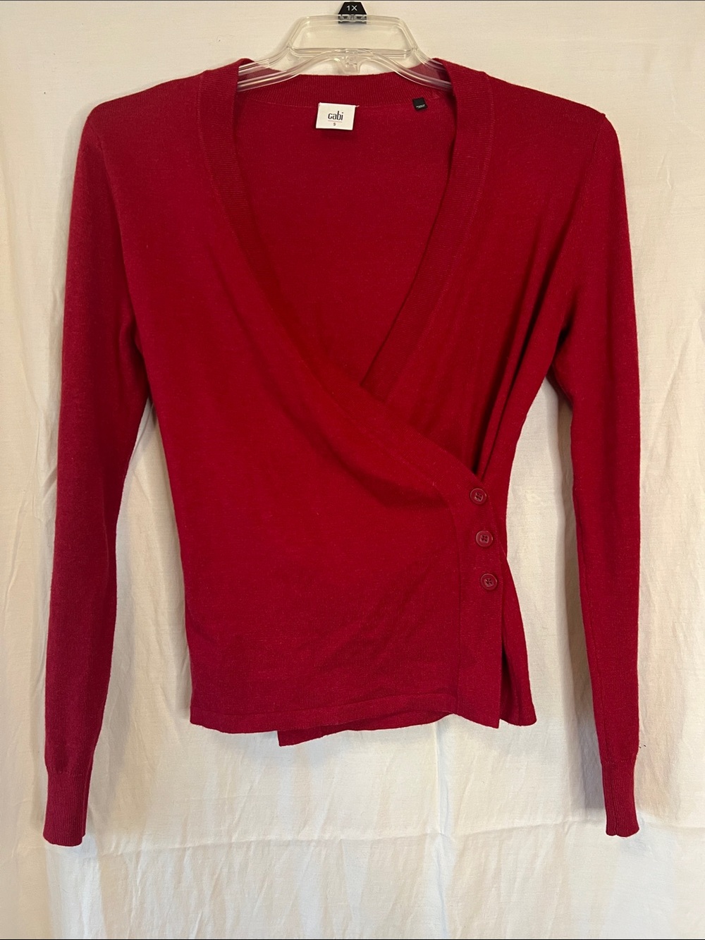 CAbi 3160 Ballet Wrap Crimson V-Neck Cardigan Button-Detail Sweater